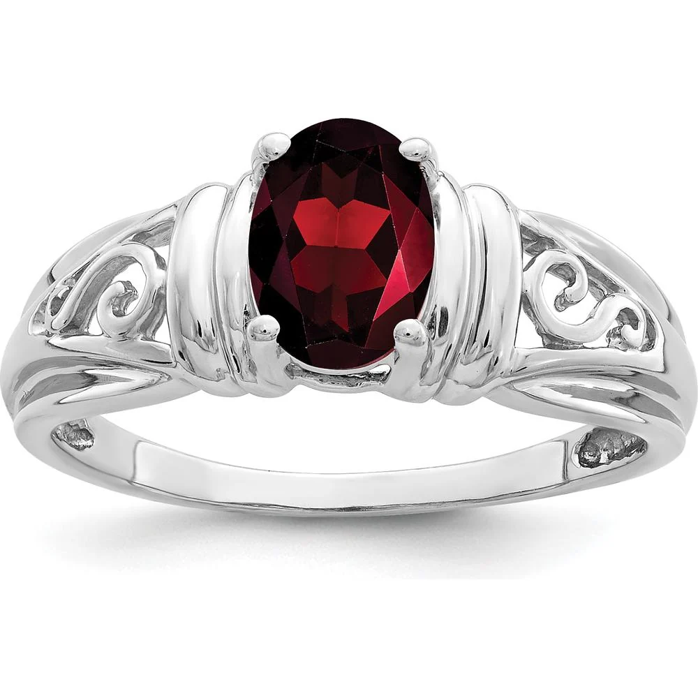 14K White Gold Oval Garnet Ring with Polished Finish - 1.50 Carat Total Gemstone Weight - Size 6 by Monteluci Fine Jewelry