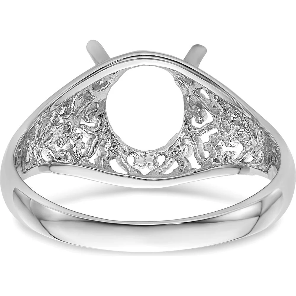 14K White Gold Oval Gemstone Ring Mounting - 8x6mm with Tapered Band and Rhodium Plating - Size 6 by Monteluci Fine Jewelry - Image 3