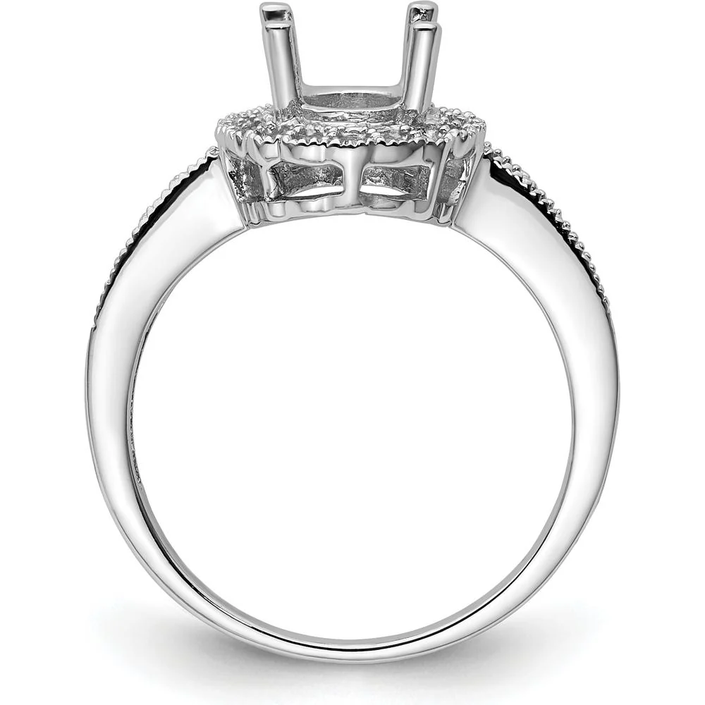 14K White Gold Oval Halo Ring Mounting for 8x6mm Gemstone with Milgrain Detail - Size 6 by Monteluci Fine Jewelry - Image 2