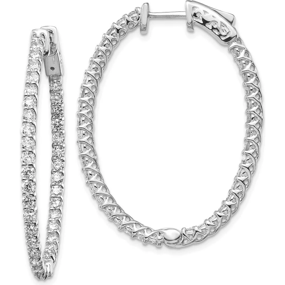 14K White Gold Oval Hoop Earrings with 80 Round Diamonds - 1.60 Carat Total Diamond Weight by Monteluci Fine Jewelry