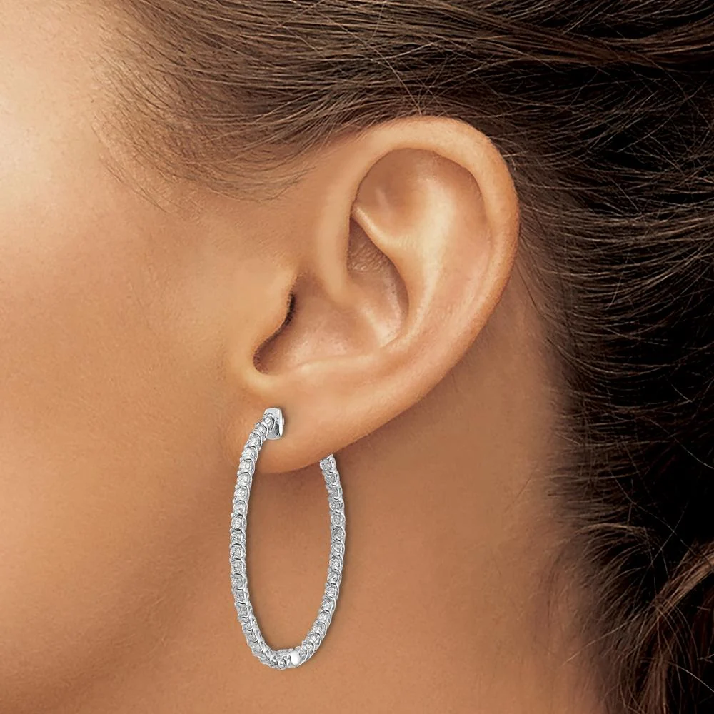 14K White Gold Oval Hoop Earrings with Round Prong-Set Side Stones - 1.54 Carat Total Diamond Weight by Monteluci Fine Jewelry - Image 3