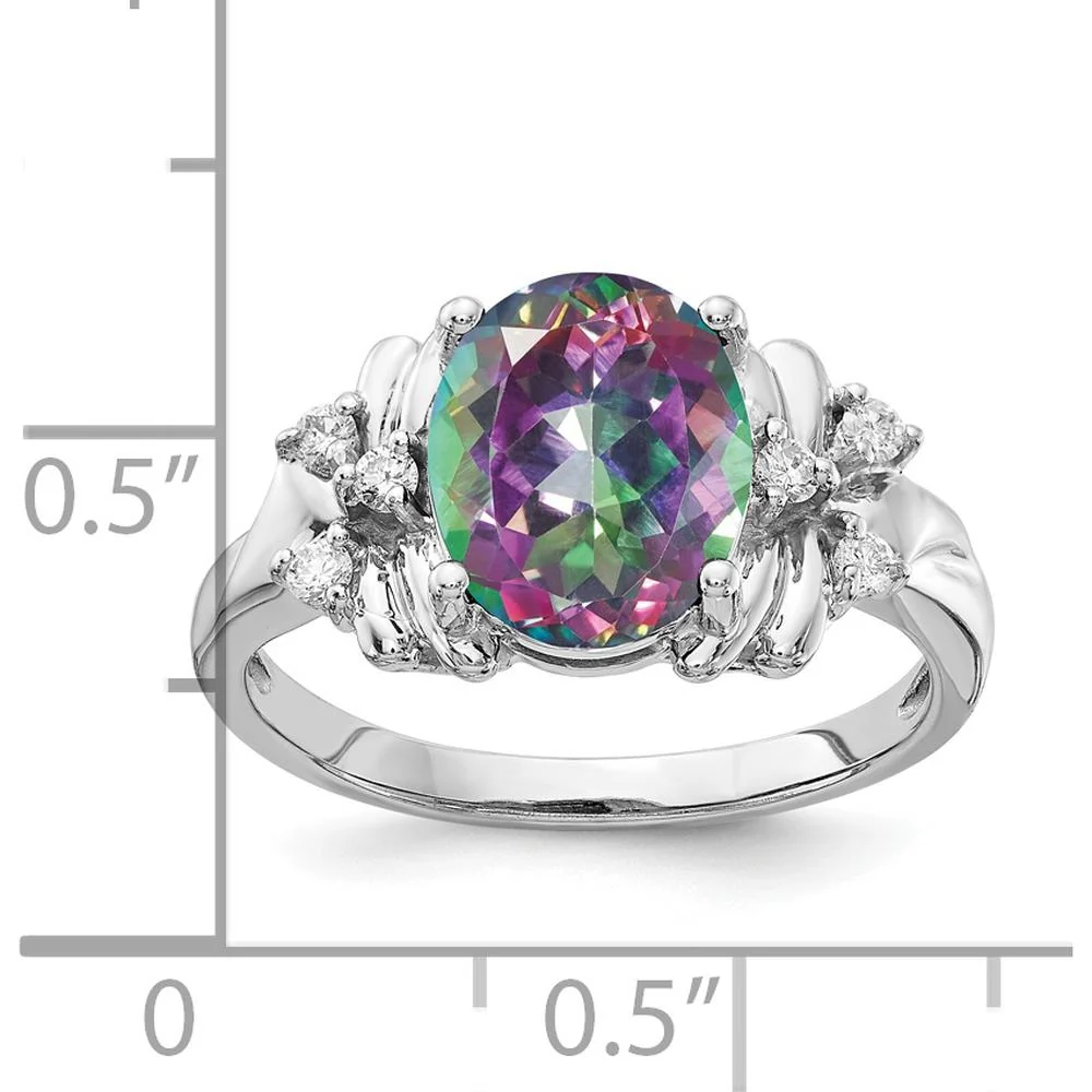 14K White Gold Oval Mystic Fire Topaz and Diamond Ring - 3.68 Carat Center Gem with 0.017 Carat Diamond Accents - Size 6 by Monteluci Fine Jewelry - Image 2