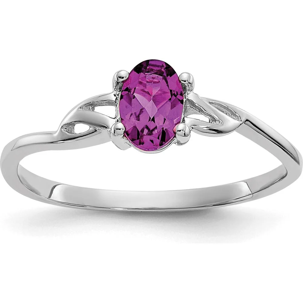 14K White Gold Oval Natural Rhodolite Garnet Ring with Four-Prong Setting - 0.57 Carat Gemstone Weight - Size 7 by Oro Pregiato
