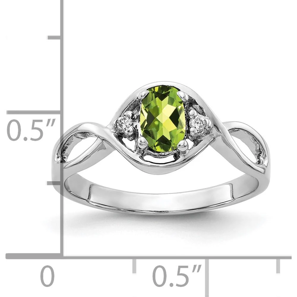 14K White Gold Oval Peridot and Diamond Ring with Faceted Round Diamonds - 0.45 Carat Peridot, 0.012 Carat Diamond Total Weight - Size 6 by Monteluci Fine Jewelry - Image 2