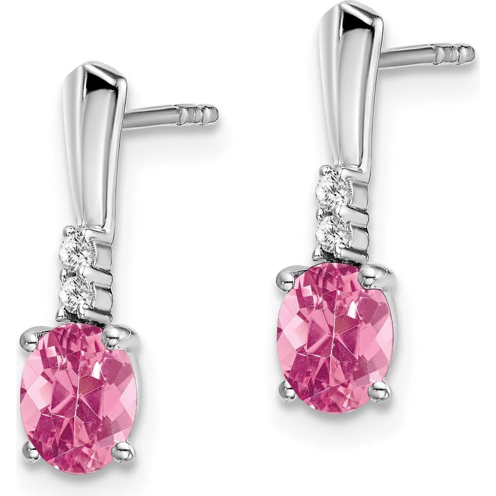 14K White Gold Oval Pink Tourmaline and Round Diamond Dangle Earrings - 0.35 Carat Total Gemstone Weight by Oro Pregiato - Image 2