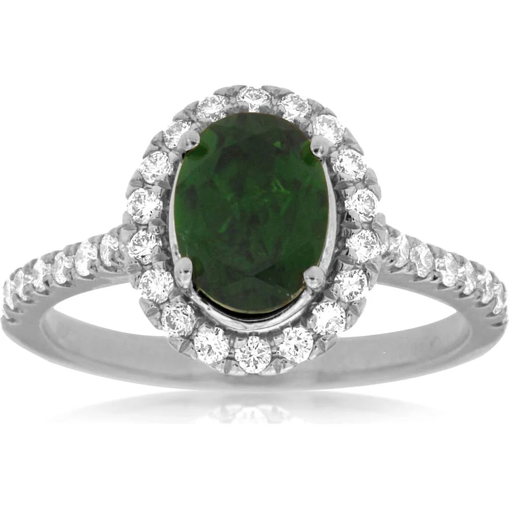 14K White Gold Oval Russalite & Diamond Halo Ring - 1.80 Carats Total Gem Weight - Royal Jewelry