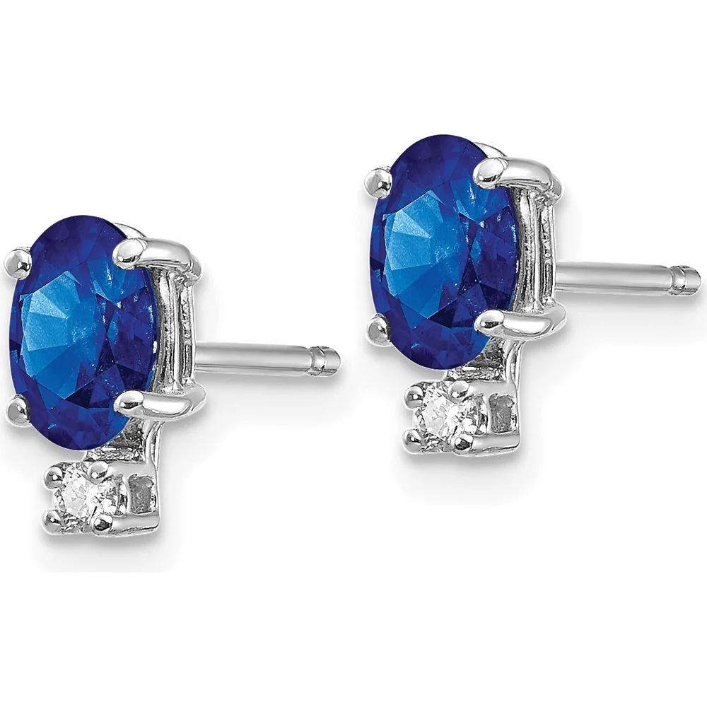 14K White Gold Oval Sapphire and Diamond Earrings - 0.65 Carat Sapphire, 0.04 Carat Total Diamond Weight by Monteluci Fine Jewelry - Image 2