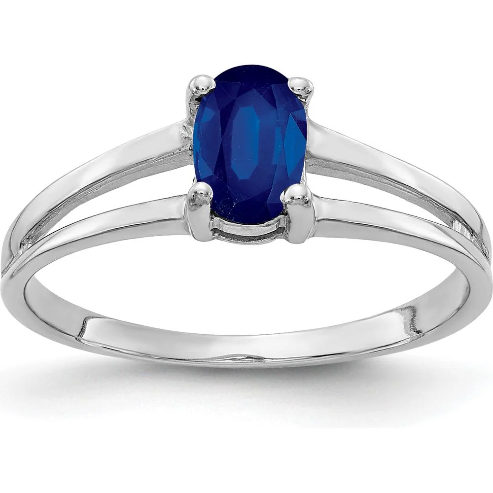 14K White Gold Oval Sapphire Ring - 0.65 Carat Natural Faceted Sapphire - Size 6 by Monteluci Fine Jewelry