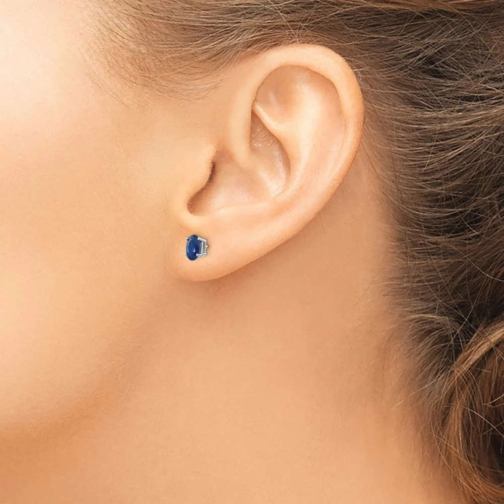 14K White Gold Oval Sapphire Stud Earrings - 0.65 Carat Total Sapphire Weight by Monteluci Fine Jewelry - Image 3
