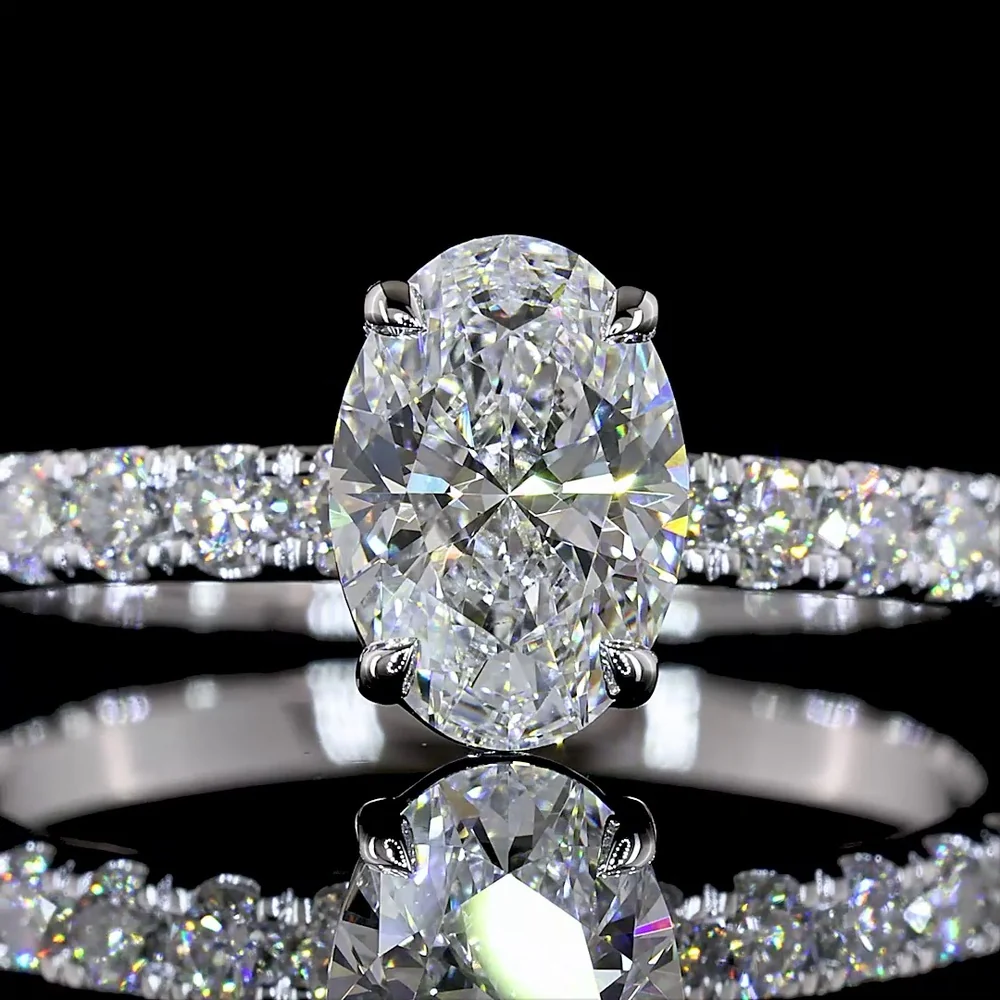 14K White Gold Oval Solitaire Diamond Shank Ring with 1.03 Carat D VVS2 Center Stone and 0.43 Carat Brilliant Cut Accent Diamonds - 1.46 Carat Total Diamond Weight - Covaloro Fine Jewelry - Image 2