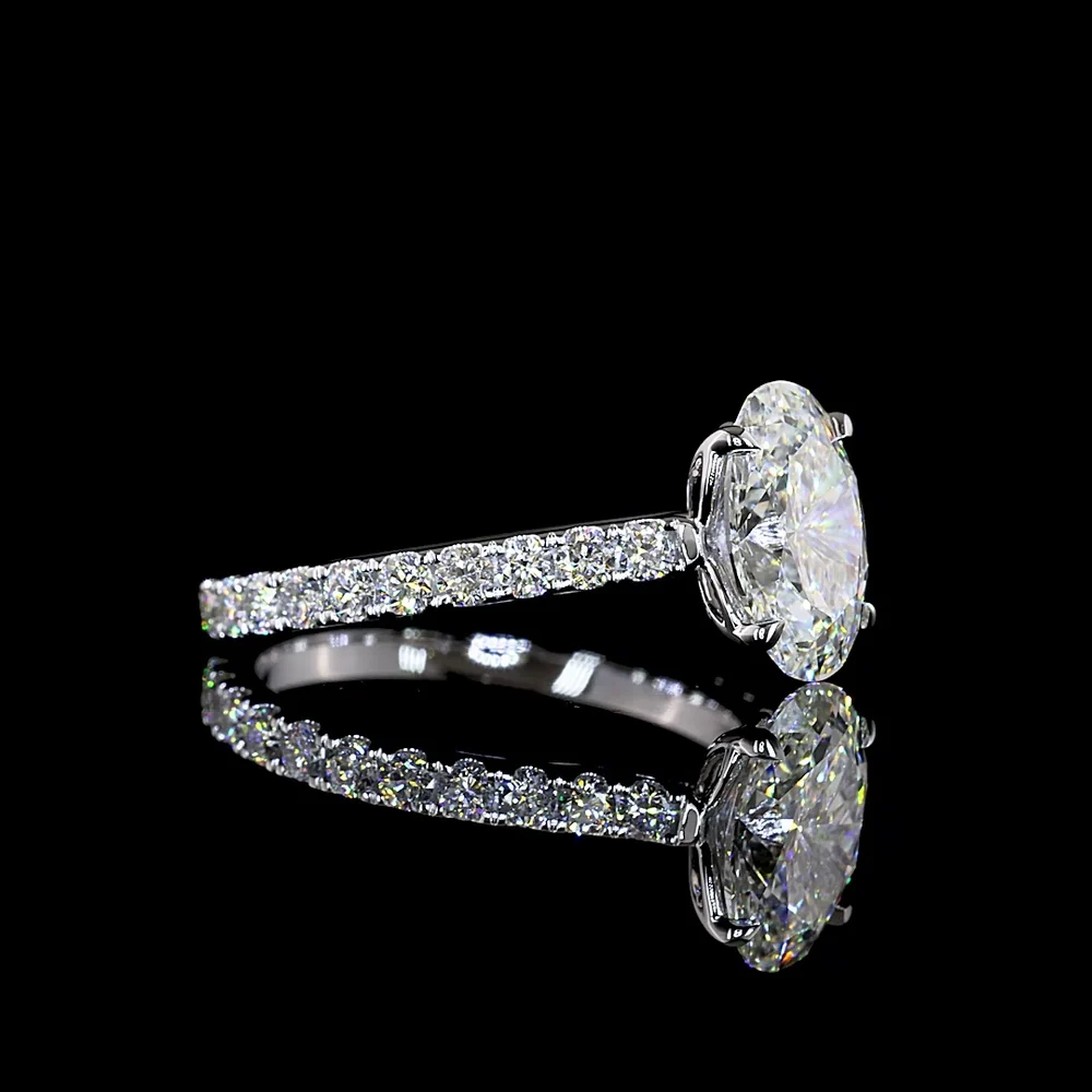 14K White Gold Oval Solitaire Shank Ring with 2.03 Carat Center Lab Diamond and 0.72 Carat Brilliant Cut Accents - Total 2.75 Carats IGI Certified - Covaloro Fine Jewelry - Image 3