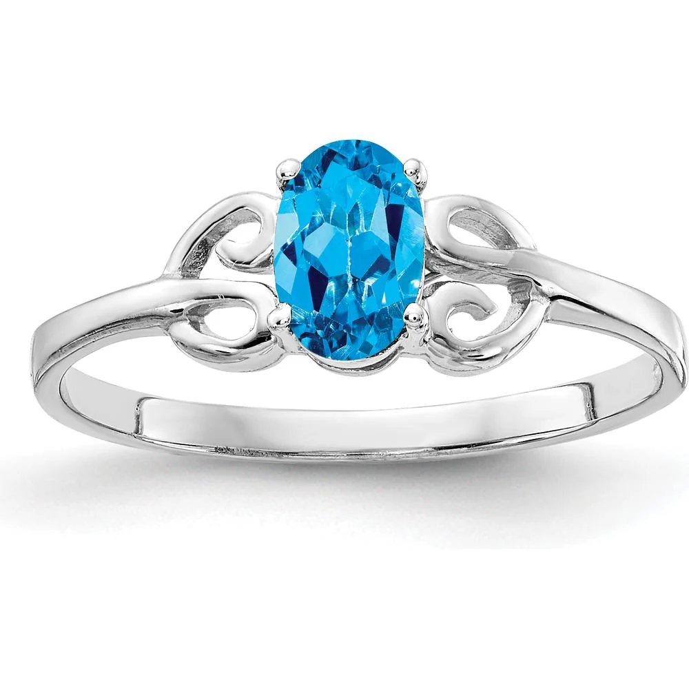 14K White Gold Oval Swiss Blue Topaz Ring - 0.55 Carat Total Gemstone Weight - Size 6 by Monteluci Fine Jewelry