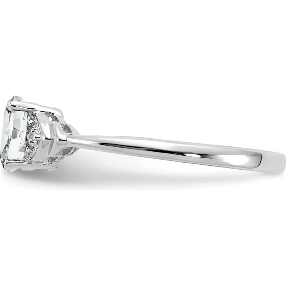 14K White Gold Oval White Topaz and Round Diamond Ring - 0.55 Carat Topaz, 0.01 Carat Diamonds - Size 7 by Oro Pregiato - Image 4