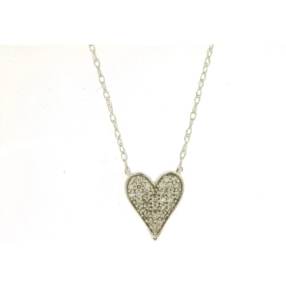 14K White Gold Pave Diamond Heart Pendant Necklace - 0.13 Carat Total Diamond Weight - Royal Jewelry
