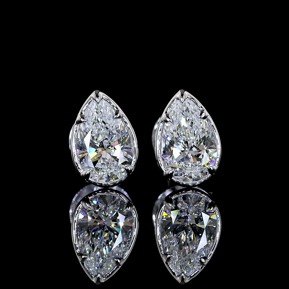14K White Gold Pear Shape Diamond Stud Earrings with Bezel-Prong Setting - 1.02 Carat Total Weight Lab Diamonds (E-F Color, VS Clarity) - Covaloro Fine Jewelry - Image 2