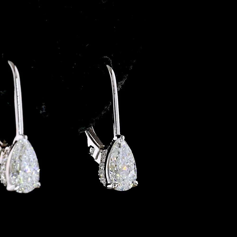 14K White Gold Pear Shape Hanging Halo Earrings with Lab Diamonds - 1.11 Carat Total Diamond Weight - Covaloro Fine Jewelry - Image 4