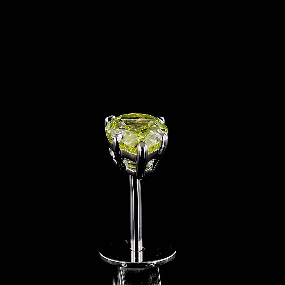 14K White Gold Pear Shape Stud Earrings with Fancy Vivid Yellow Lab-Grown VS2 Diamonds - 1.04 Carat Total Weight - Covaloro Fine Jewelry - Image 4