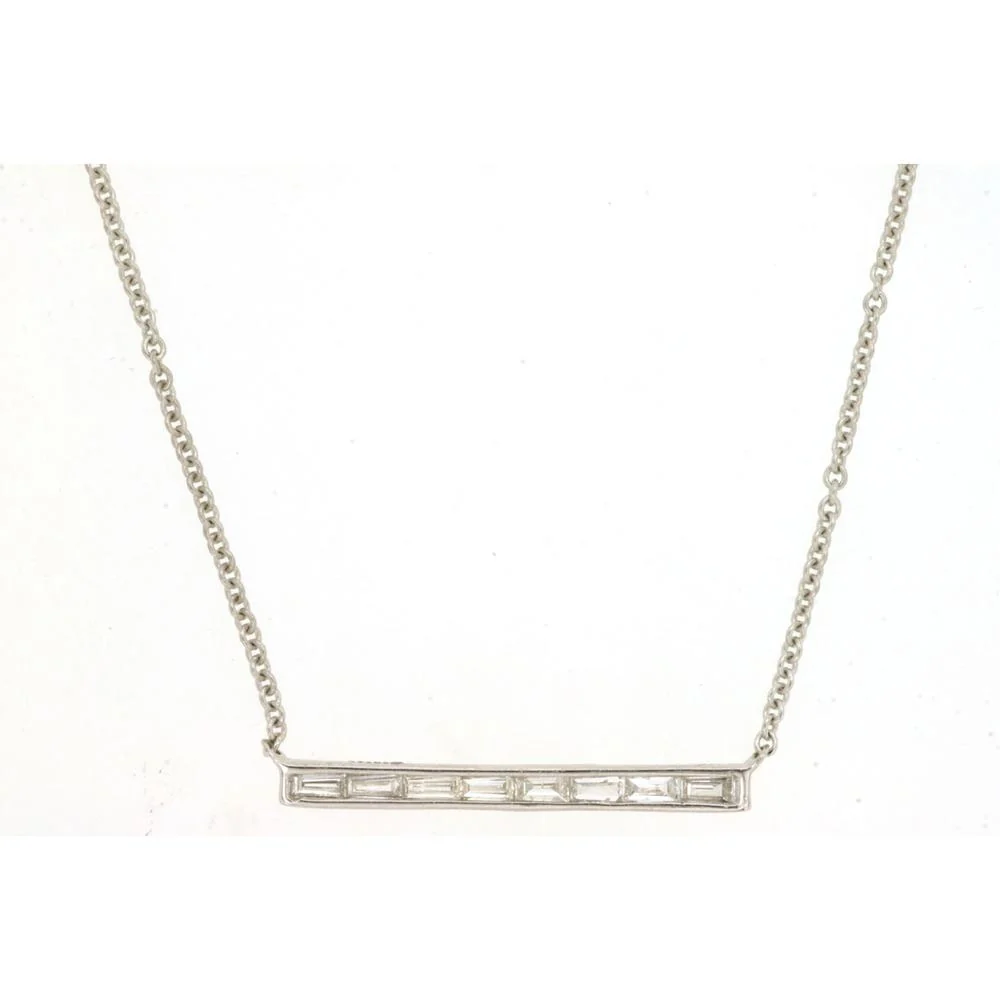 14K White Gold Pendant Necklace with Seven Baguette Diamonds - 0.14 Carats Total Diamond Weight - Royal Jewelry