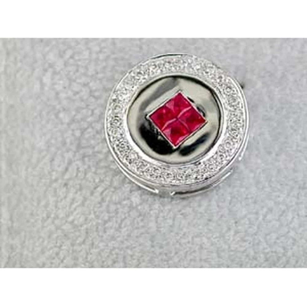 14K White Gold Pendant with Princess Cut Ruby and Round Diamonds - 0.43 Carats Total Gem Weight - Royal Jewelry