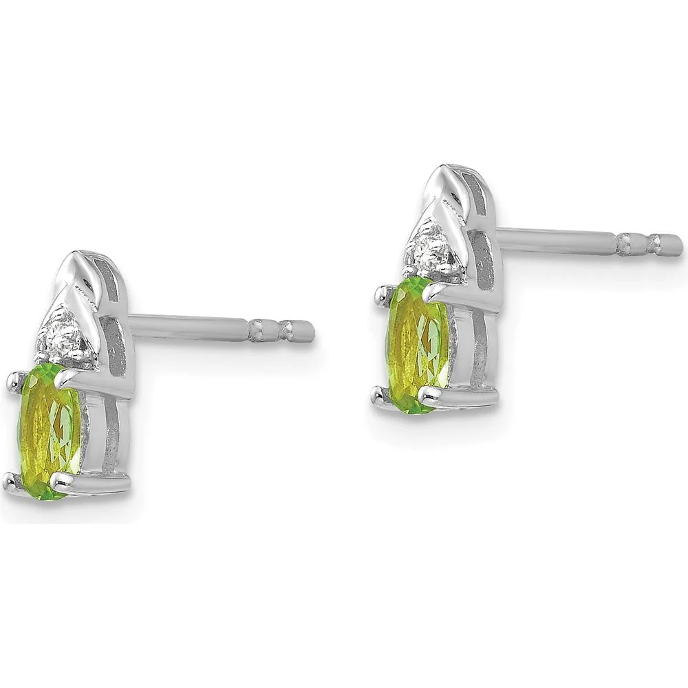 14K White Gold Peridot and Diamond Button Earrings - 0.25 Carat Total Peridot Weight, 0.005 Carat Total Diamond Weight by Oro Pregiato - Image 2