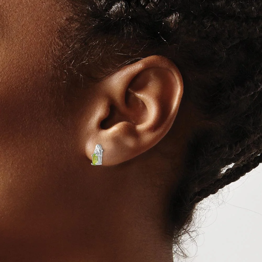 14K White Gold Peridot and Diamond Button Earrings - 0.25 Carat Total Peridot Weight, 0.005 Carat Total Diamond Weight by Oro Pregiato - Image 3