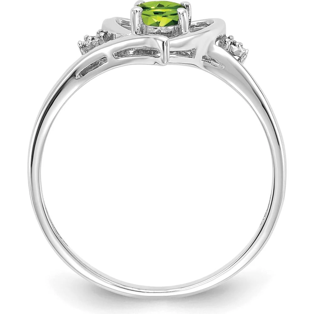 14K White Gold Peridot and Diamond Heart Ring - 0.45 Carat Oval Peridot, 0.01 Carat Total Diamond Weight - Size 7 by Oro Pregiato - Image 2