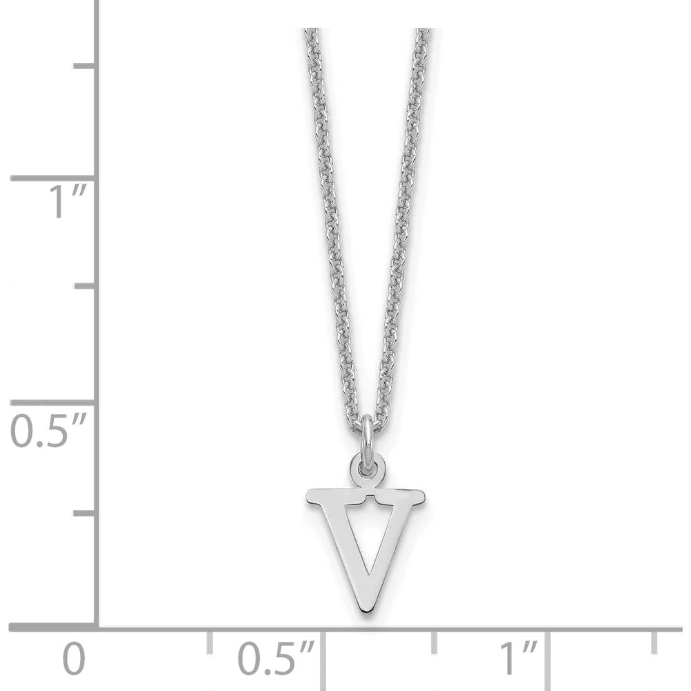 14K White Gold Personalized Cutout Letter V Initial Necklace - 18" Cable Chain by Oro Pregiato - Image 2