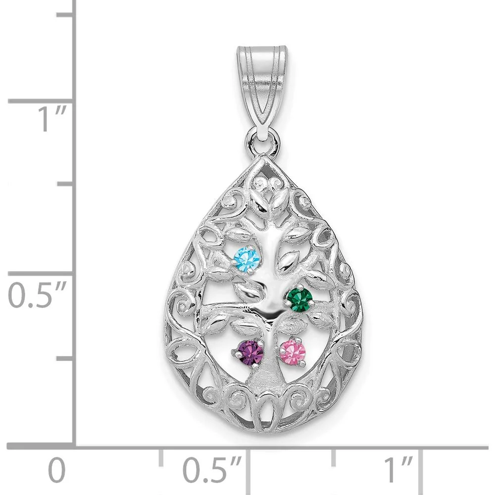 14K White Gold Personalized Tree of Life Pendant with Four Round Birthstones - Customizable by Oro Pregiato - Image 3