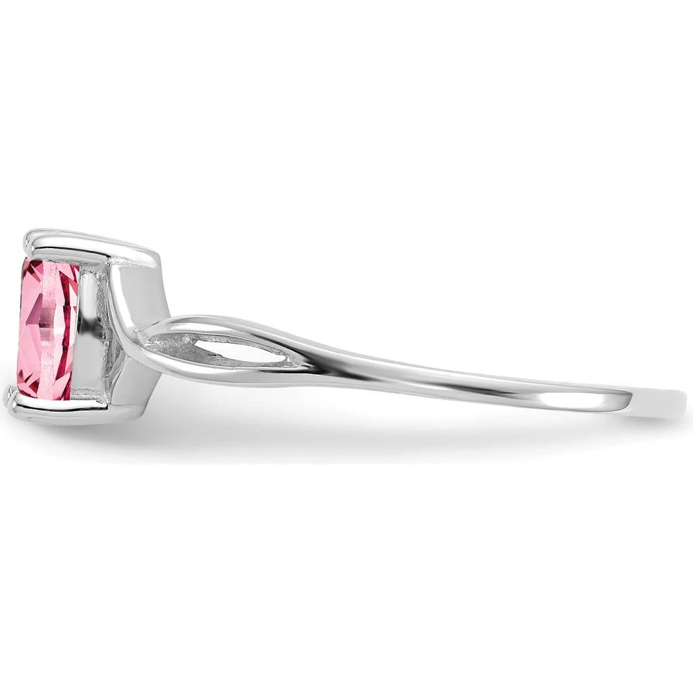 14K White Gold Pink Tourmaline Birthstone Ring - 0.26 Carat Oval Faceted Tourmaline - Size 7 by Oro Pregiato - Image 4