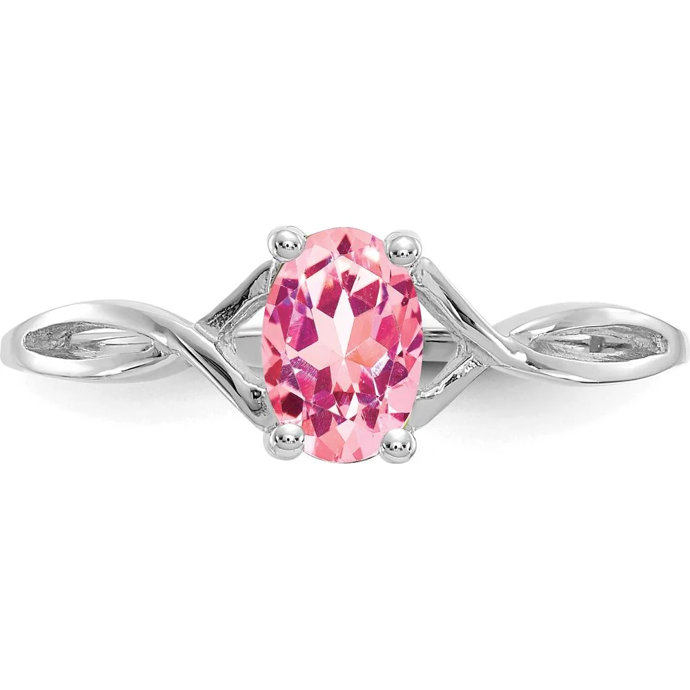 14K White Gold Pink Tourmaline Birthstone Ring - 0.26 Carat Oval Faceted Tourmaline - Size 7 by Oro Pregiato - Image 5
