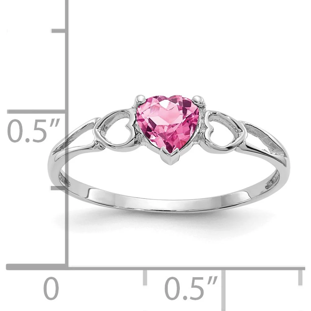14K White Gold Pink Tourmaline Heart-Shaped Birthstone Ring - 0.45 Carat Total Weight - Size 6 by Oro Pregiato - Image 2