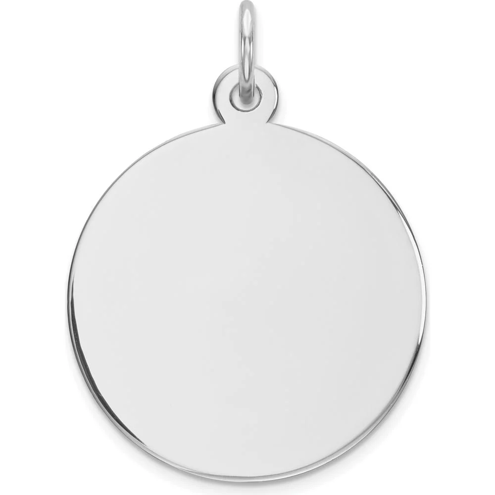 14K White Gold Plain Engravable Disc Charm - 19mm Round Pendant with Polished Finish by Oro Pregiato