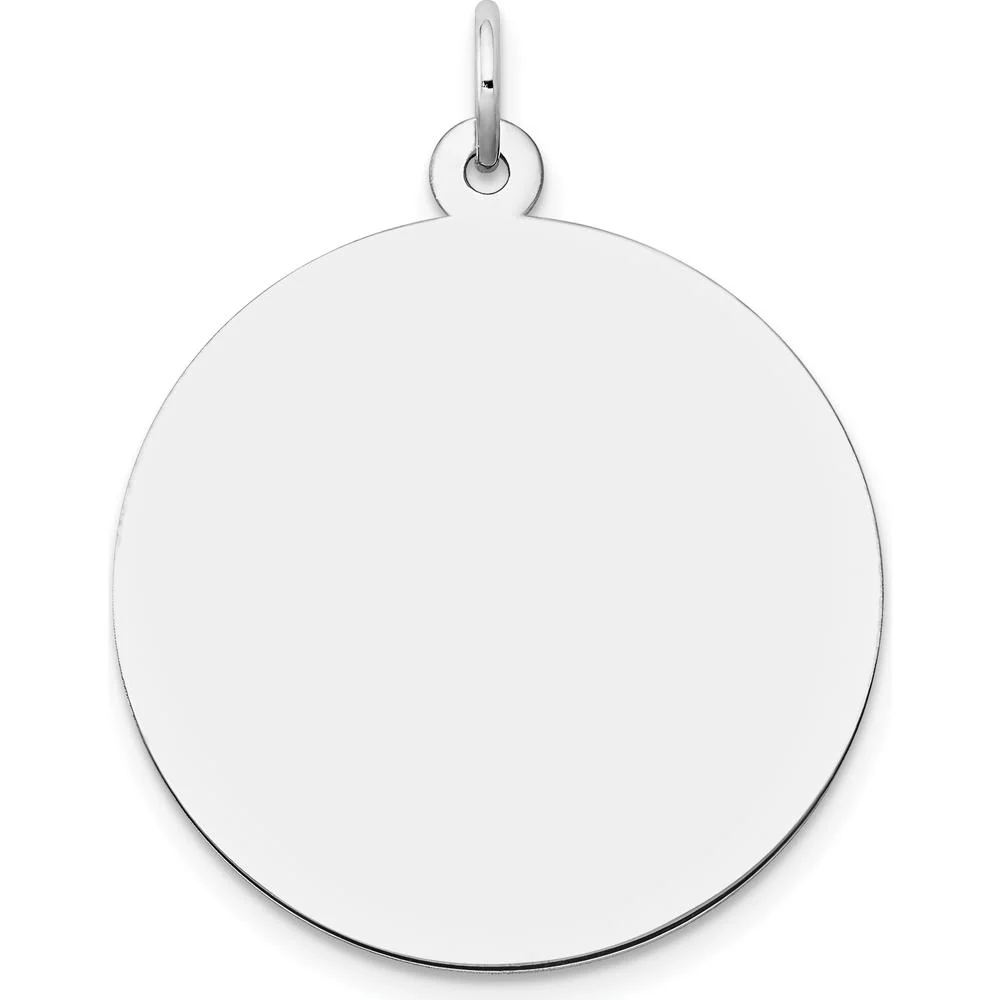 14K White Gold Plain Engravable Disc Charm - 24mm, Polished Finish by Oro Pregiato