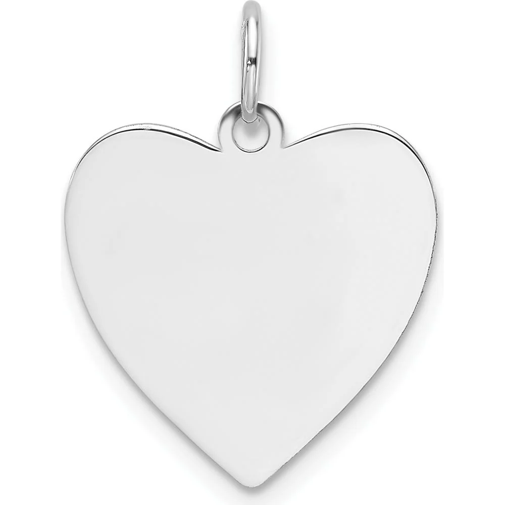 14K White Gold Plain Engravable Heart Charm Pendant - 0.018 Gauge Thickness by Oro Pregiato