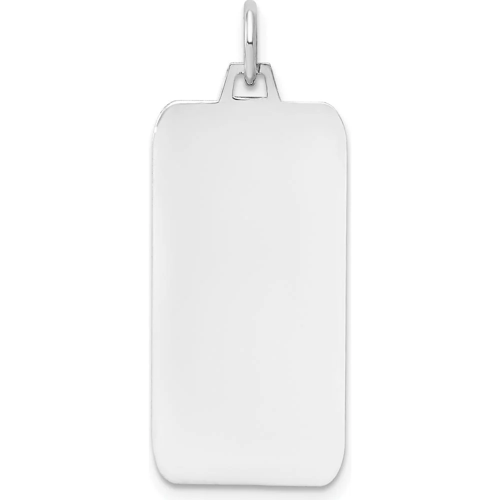 14K White Gold Plain Rectangular Engravable Dog Tag Pendant - 29mm x 13mm Polished Finish by Oro Pregiato