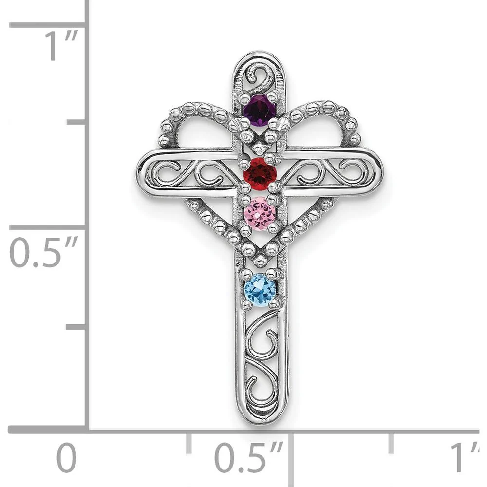 14K White Gold Polish Filigree 4-Stone Mother's Cross Pendant Mounting by Oro Pregiato - Image 3
