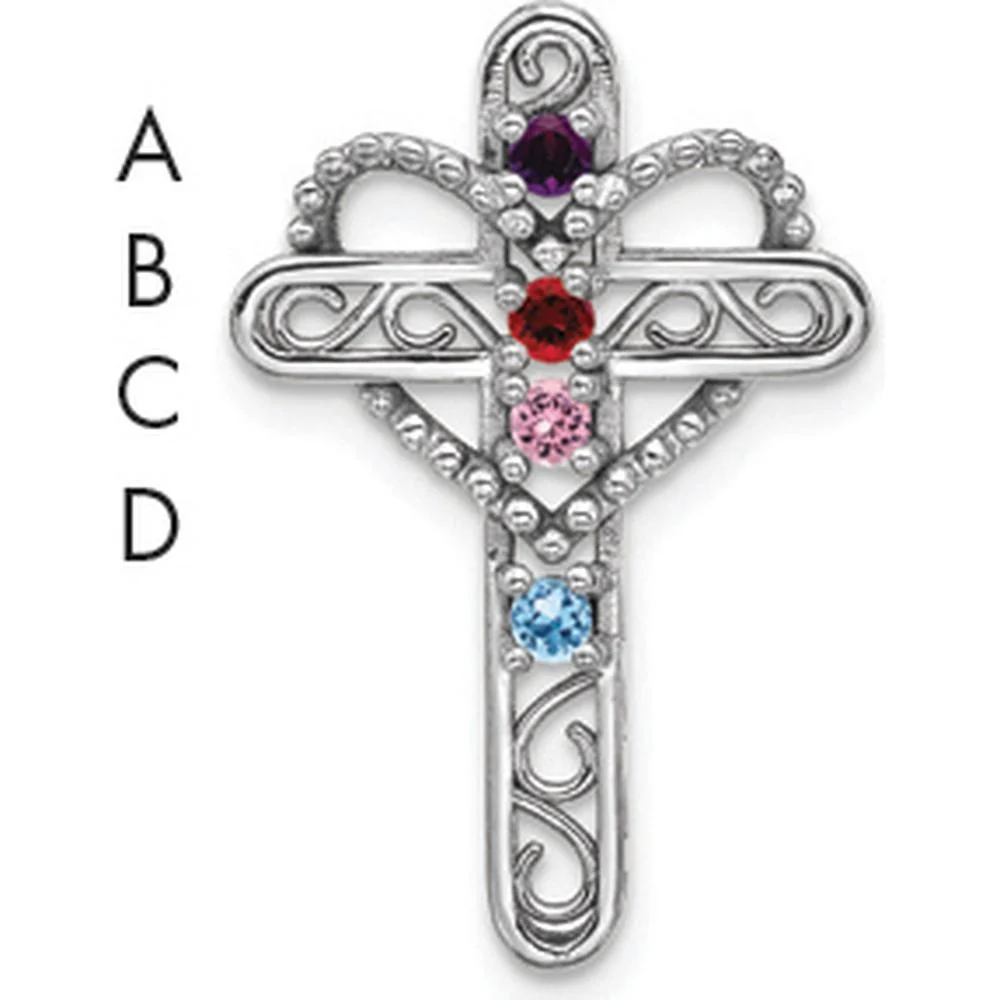 14K White Gold Polish Filigree 4-Stone Mother's Cross Pendant Mounting by Oro Pregiato - Image 4