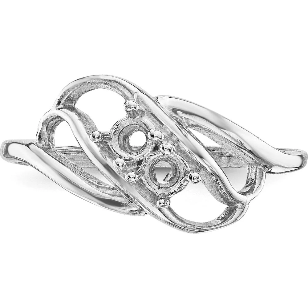 14K White Gold Polished 2-Stone Mother's Ring Mounting - Customize with Your Chosen Stones - Size 7 by Monteluci Fine Jewelry - Image 4