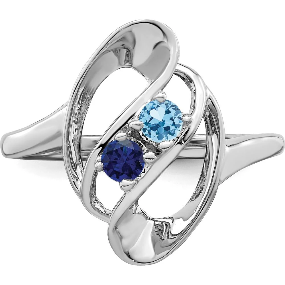 14K White Gold Polished 2-Stone Mother's Ring Mounting with Rhodium Plating - Customizable Design - Size 7 by Monteluci Fine Jewelry - Image 5