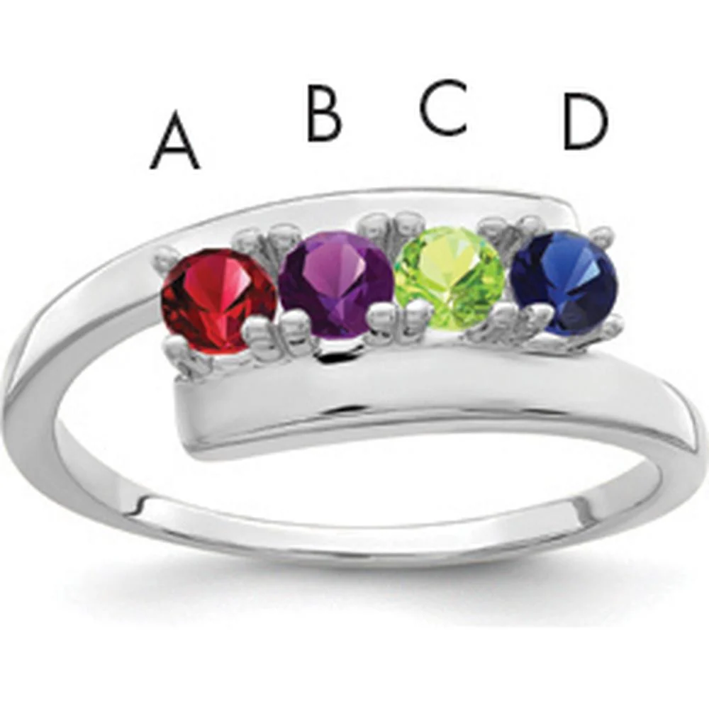 14K White Gold Polished 4-Stone Mother's Ring Mounting - Rhodium Plated - Size 7 by Monteluci Fine Jewelry - Image 2