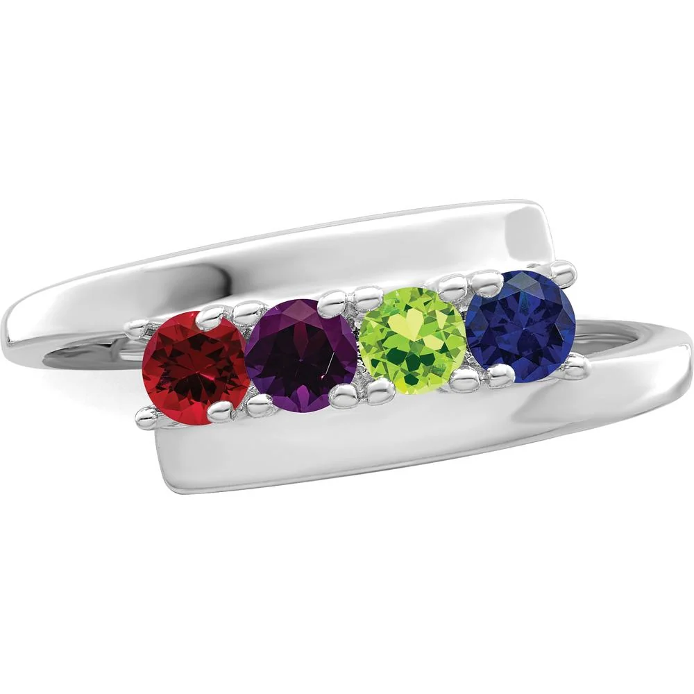 14K White Gold Polished 4-Stone Mother's Ring Mounting - Rhodium Plated - Size 7 by Monteluci Fine Jewelry - Image 6