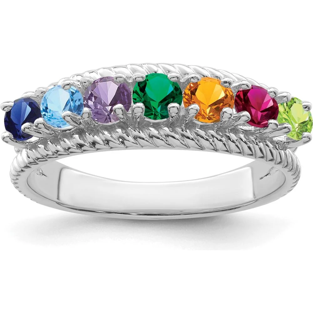 14K White Gold Polished 7-Stone Mother's Ring Mounting with Sapphire, Emerald, and Citrine Gemstones - Size 7 by Monteluci Fine Jewelry