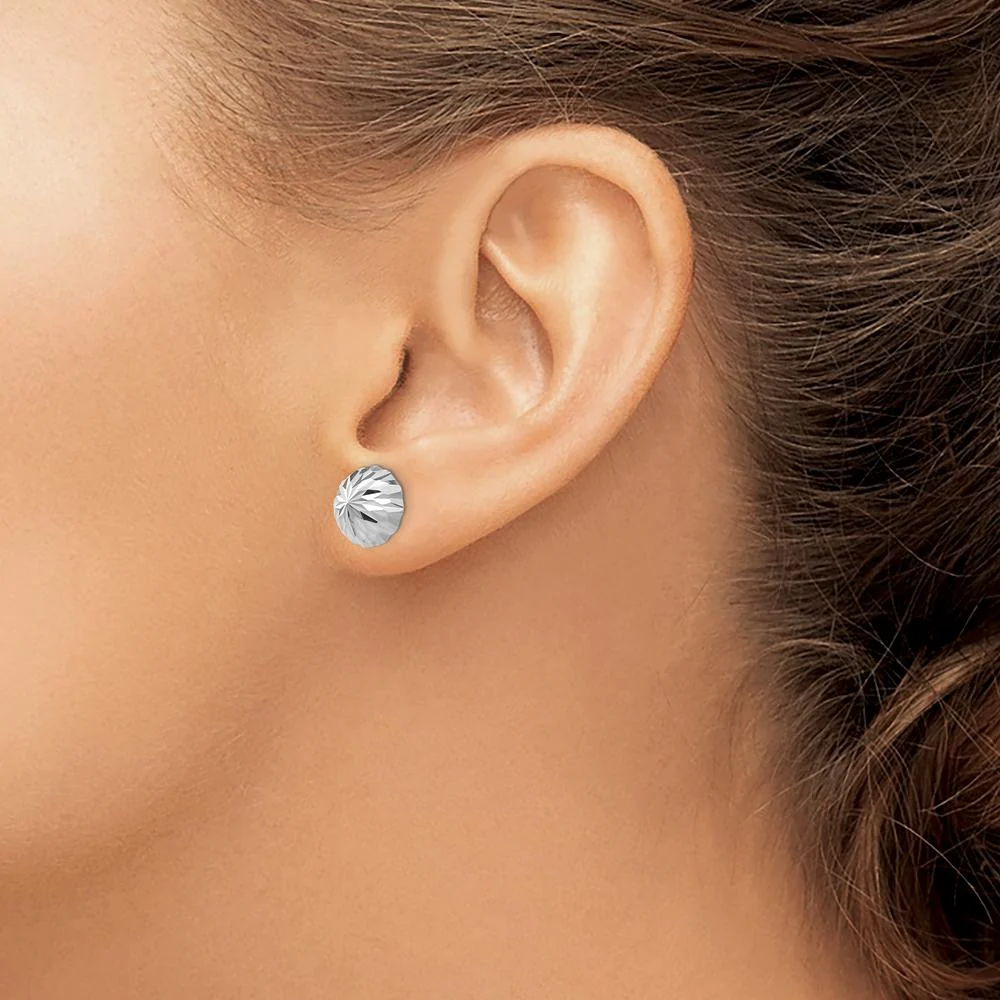 14K White Gold Polished & Diamond-Cut Half Ball Post Earrings - 9.5mm by Oro Pregiato - Image 3
