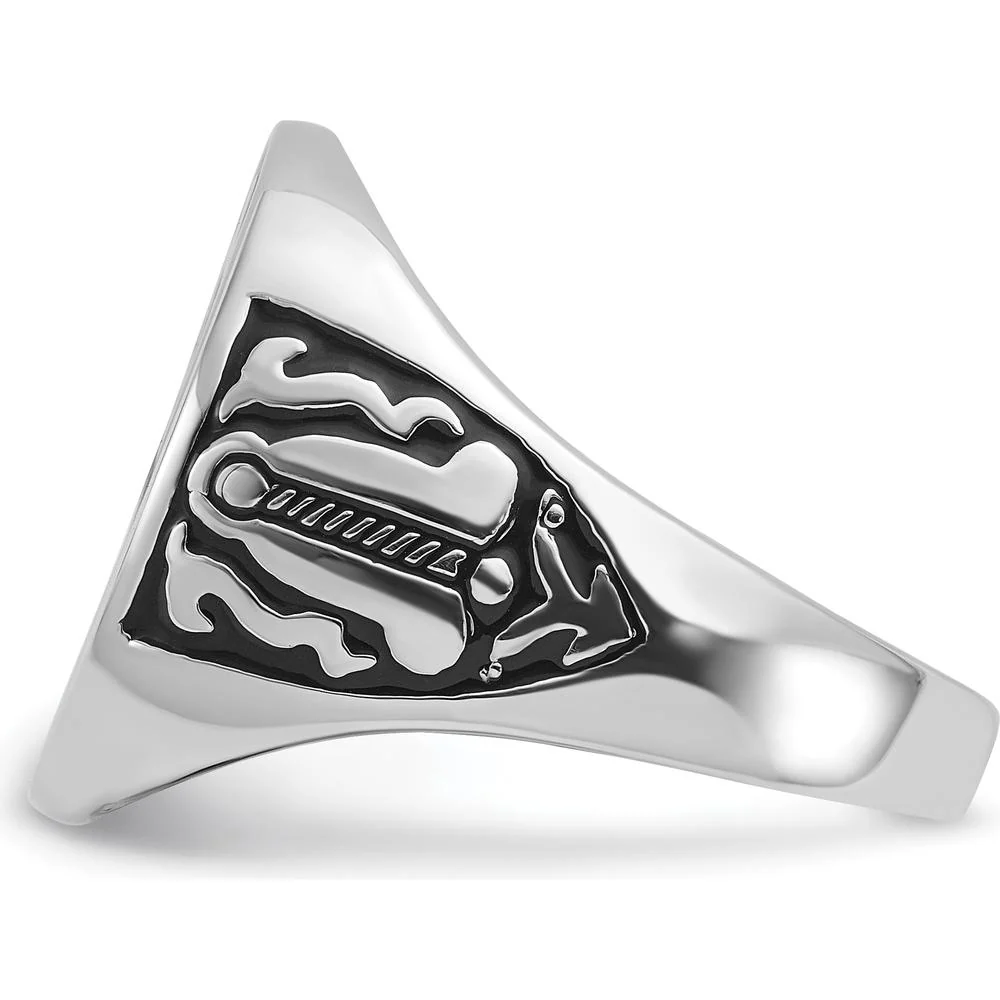 14K White Gold Polished and Grooved Men's Masonic Ring with Black Enamel Detailing - Size 10 by IBGoodman - Image 5
