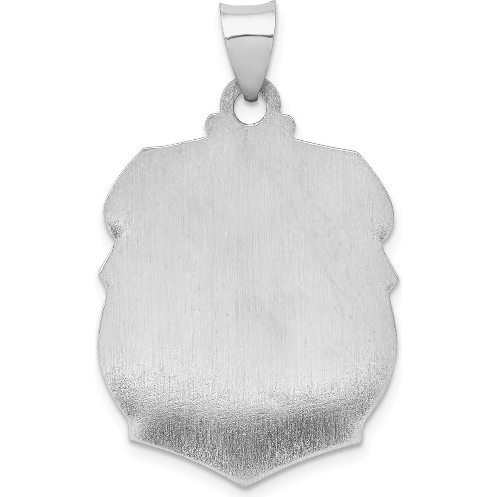 14K White Gold Polished and Satin Hollow Large St. Michael Medal Badge Pendant by Oro Pregiato - Image 4