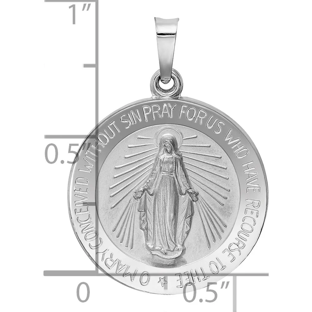 14K White Gold Polished and Satin Miraculous Medal Pendant - 26mm Length by Oro Pregiato - Image 3