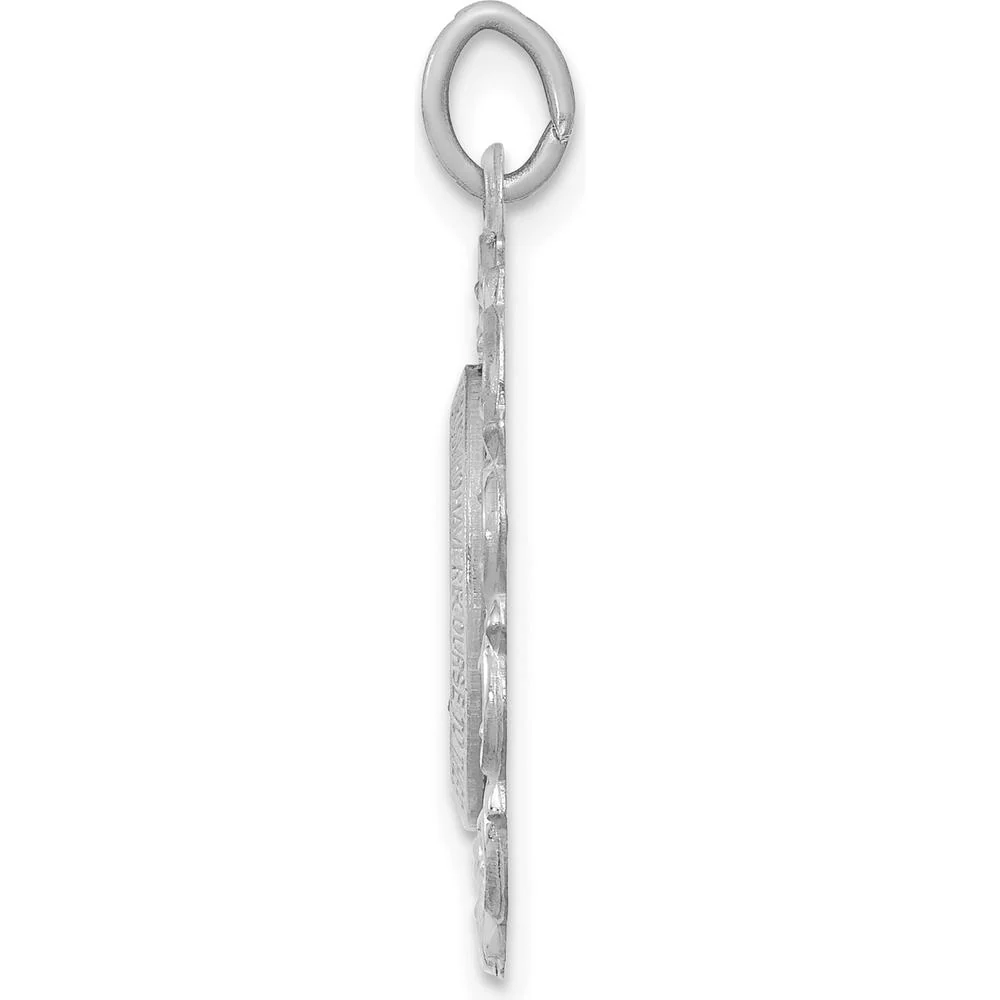 14K White Gold Polished and Satin Miraculous Medal Scalloped Edge Oval Pendant - Reversible Design by Oro Pregiato - Image 2