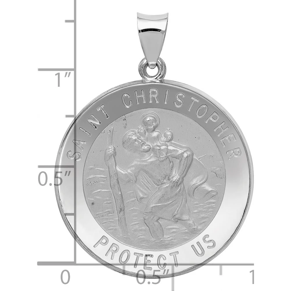 14K White Gold Polished and Satin Saint Christopher Pendant with Hollow Design - 29.5mm by Oro Pregiato - Image 3