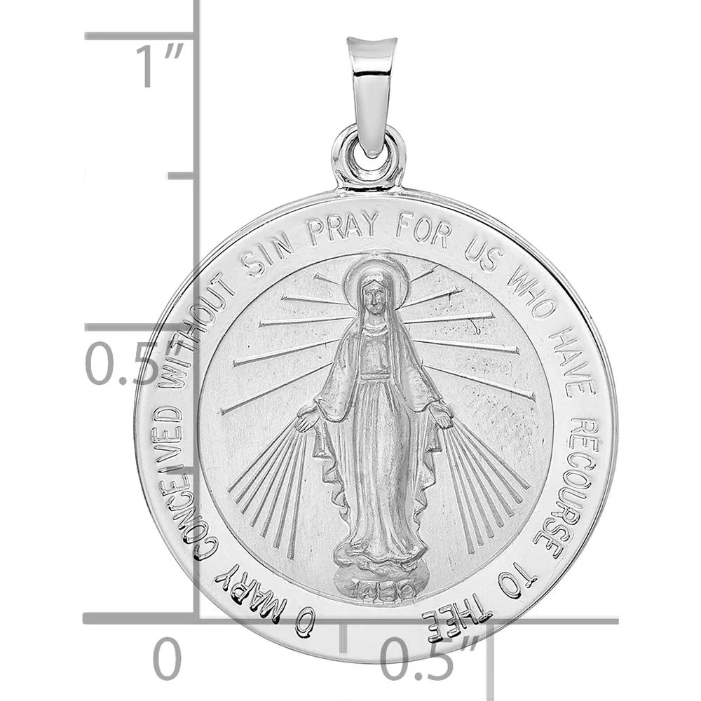 14K White Gold Polished and Satin Solid Miraculous Medal Round Pendant - Reversible Design by Oro Pregiato - Image 3