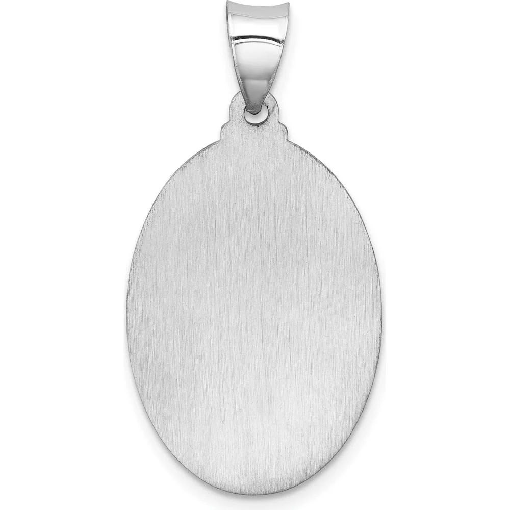 14K White Gold Polished and Satin St. Christopher Medal Oval Pendant - 33.5mm Length by Oro Pregiato - Image 3